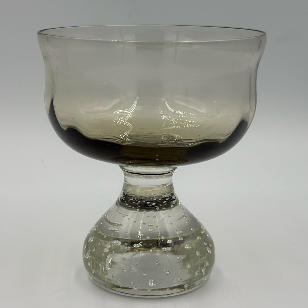 Vintage Carl Erickson Smokey Glass Compote with Controlled Bubble Base